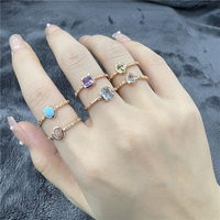 Bague en cristal Mlluki Opale Larimar avec pierres précieuses Turquoise, Topaze, Quartz rocheux, Quartz Rutile, Prehnite, Perle, Grenat, Émeraude pour fêtes
