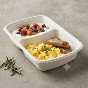 Barquettes à deux compartiments écologiques jetables en bagasse de canne à sucre pour les fêtes et les événements de restauration - Product Image 4