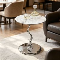 Table d'appoint ronde en pierre frittée de style moderne et luxueux, petite table basse d'angle en métal pour salon et balcon