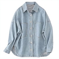 Veste en jean décontractée pour femme, boutonnée, coupe ample style boyfriend, manches longues, taille XL, tissu délavé, 60% coton 40%