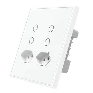 Brazil Standard Glass Panel Touch Light Switch And Smart Socket 4 way/gang touch switch and 2 way sockets Dual smart sockets