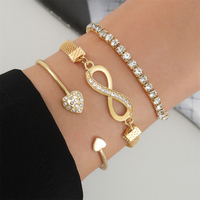 Joyería de Moda para Mujer, Brazalete Abierto con Cristales en Forma de Corazón de Durazno, Conjunto de Pulseras para Niñas, Brazalete Multicapa con Corazón Infinito y Diamantes