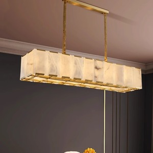 Rectangular Marble Copper Chandelier Led Light Multi Head Pendant For Living Room Dining Room Bedroom Home <b>Lighting</b> - Product Image 2