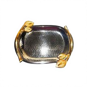 ถาดโลหะพร้อมที่จับสีทองสำหรับโต๊ะกาแฟถาดเสิร์ฟอาหารดีไซน์โบราณ - Product Image 1