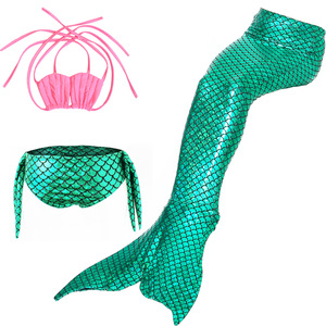 Costume da Bagno Sportivo a Coda di Sirena per Bambine 6-12 Anni, Set Bikini Stampato Anti-UV ad Asciugatura Rapida - Product Image 3