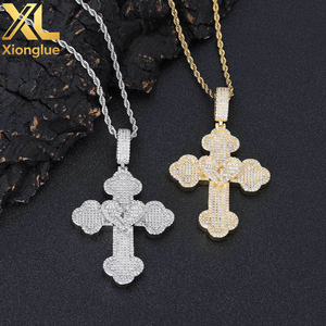 Nouveau Collier Pendentif Croix Cœur Plaqué Or Grande Taille Entièrement Pavé de Zircons Cubiques CZ Style Hip Hop pour Hommes et Garçons - Product Image 6