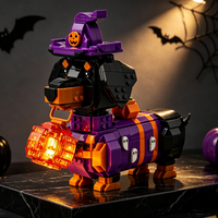 Kit de briques pour chien fantôme rayé effrayant, lanterne citrouille lumineuse, décoration d'Halloween à assembler soi-même