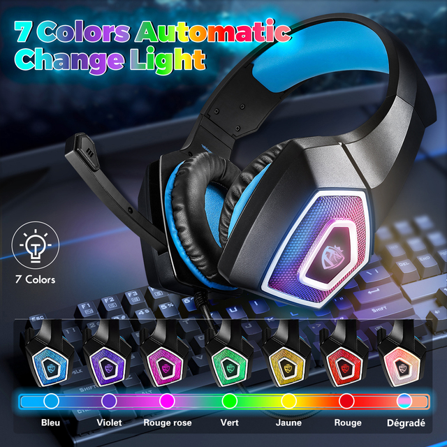 Over-Ear Gaming Headset with RGB Light Noise Cancelling Mic Stereo Sound Personalized Logo for PS5 PS4 Switch PC Tablet