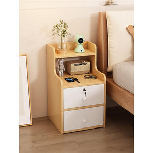 Mesita de noche moderna minimalista de madera con cerradura y cajones de almacenamiento para dormitorio, uso infantil - Product Image 1