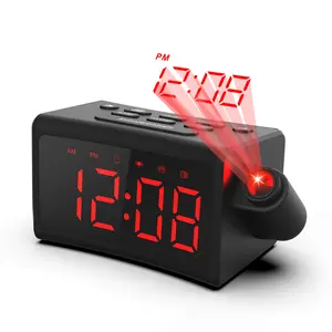 מכירה חמה FM רדיו שעון דיגיטלי LED בקרת בהירות שעוני מעורר הקרנה דיגיטלית עם הקרנת זמן 180