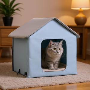 Cuccia per Gatti Piccola Pieghevole Riscaldata TicTic Blu, Rifugio per Animali Domestici da Interno, Letto per Gatti in Poliestere, Stile Semplice - Product Image 2