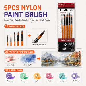 Ensemble de 5 pinceaux ronds Giorgione, fibres synthétiques, manche en bois, pour aquarelle, acrylique, <span class=keywords><strong>gouache</strong></span>, <span class=keywords><strong>peinture</strong></span> à l'huile - Product Image 4