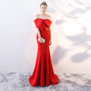 Vestido de noche con lazo grande y hombros descubiertos, sencillo, ajustado, elástico, Formal, de sirena - Product Image 4