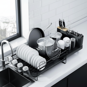 Égouttoir à vaisselle rétractable vintage en acier inoxydable à un seul niveau, finition antirouille, organisateur de comptoir de cuisine, <span class=keywords><strong>porte</strong></span>-couverts/<span class=keywords><strong>porte</strong></span>-tasses - Product Image 1