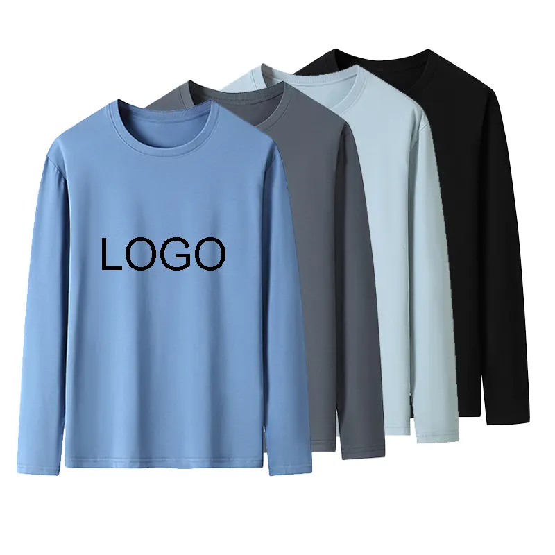 Wholesale Custom Logo 100% Cotton Fitness O-neck Men's Long Sleeve T-shirt Men's Solid Sweatshirt Plus Size T-shirts