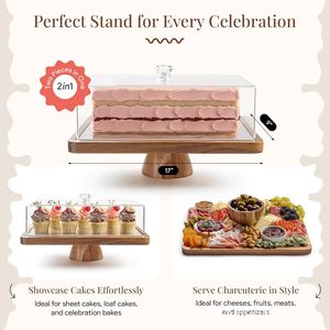 Wooden <b>Cake</b> <b>Stand</b> With Lid Rectangle Solid Wood Dessert Display Plate For Home Use - Product Image 4