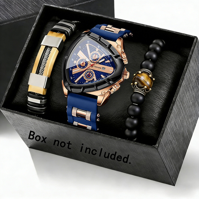 Luxury Sports Quartz Watch for Men Big Triangle Dial Chronograph Wristwatch Simple Stylish Relogio Masculino B921