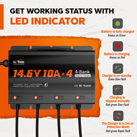 Chargeur de batterie au lithium 168Wx4 à 4 banques avec indicateur LED, certifié IP65, LiFePO4