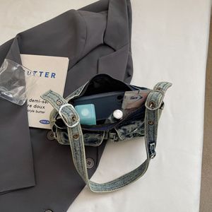 Sac bandoulière vintage en jean délavé à double <span class=keywords><strong>poche</strong></span>, style niche Ins - Product Image 2