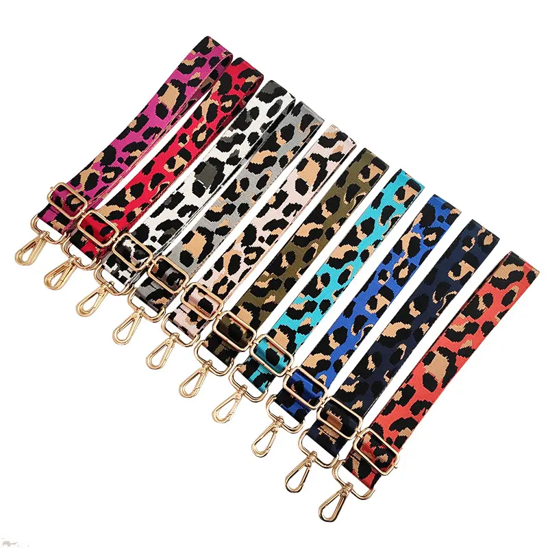 Wholesale trendy bag accessories 3.8cm Crossbody handbag shoulder leopard strap adjustable pattern replaceable webbing strap