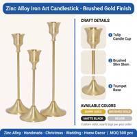 Support de bougie conique en alliage de zinc moulé sur mesure OEM, poli à la main, argent antique, élégant, pour décoration de table de mariage