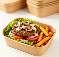 Boîtes alimentaires jetables en papier kraft biodégradable de 750 ml avec couvercles, finition brillante, résistantes à l'huile, rectangulaires, pour plats à emporter (nouilles)
