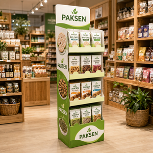 Expositor de suelo corrugado para snacks saludables, con impresión natural para paquetes de cereales y frutos secos, estantería para alimentos orgánicos de supermercado - Product Image 1