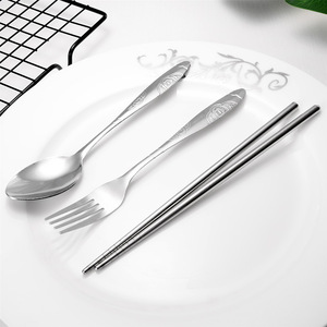 Stainless steel portable three-piece cutlery <b>set</b>, made with wheat straw, boxed <b>fork</b>, <b>spoon</b>, <b>and</b> chopsticks, a gift <b>set</b>. - Product Image 3
