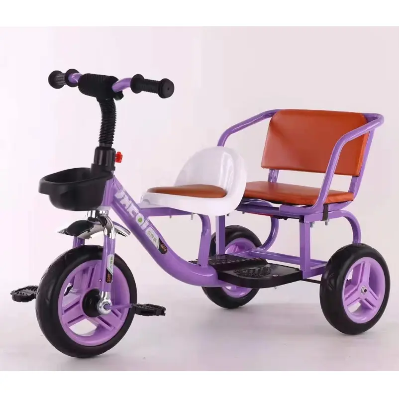 Remolque de tres ruedas para niños, triciclo de doble asiento para bebés gemelos, juguetes con Pedal