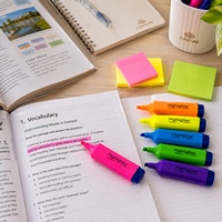 Surligneur de couleur fluorescente à pointe biseautée en PVC, 6 couleurs, à base d'eau, avec capuchon à clip, pour le bureau