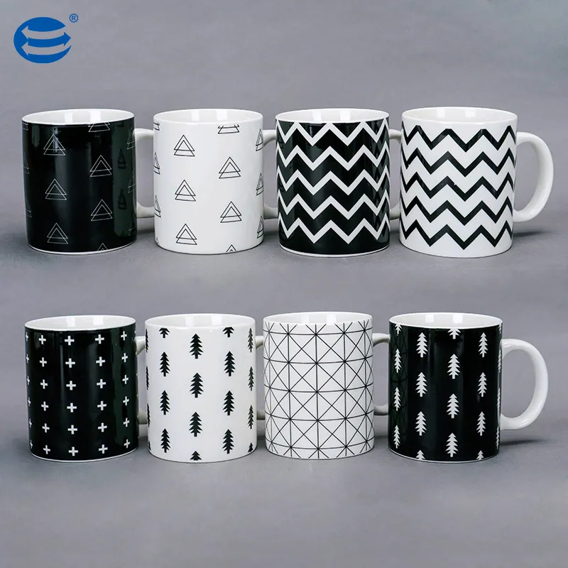 Tazza da caffè nordica in porcellana con manico in stile moderno tazza da tè al latte in bianco e nero linea Art Design tazza da tè in ceramica