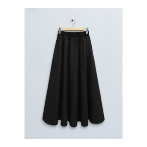 Jupe en popeline avec taille élastiquée, jupe mi-longue pour femme, coupe évasée - Product Image 1