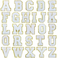 Patch brodé lettre A-Z en chenille vert menthe avec bordure dorée scintillante, thermocollant pour sacs cosmétiques, pochettes, vêtements, DIY