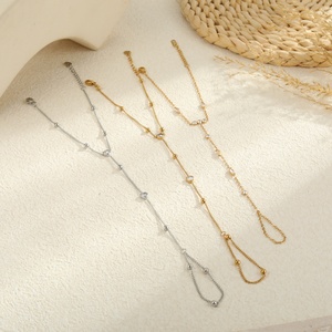 Summer <strong>Cute</strong> Hand Jewelry Heart Round Zircon Chain <strong>Bracelet</strong> with Finger Ring Women Gold Plated Stainless Steel Fine Jewelry - Product Image 2