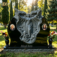 Pierre tombale en granit noir sculptée à la main avec un ange, double pierre tombale personnalisée avec relief d'ange pour cimetière