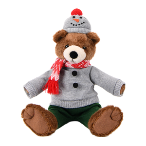 Snowman Beanie Grey Sweater Teddy Bear Sitting Plush Winter Doll for Cafe Counter Seasonal Display - Product Image 1