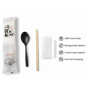 Ensemble de baguettes et cuillères jetables en <span class=keywords><strong>bambou</strong></span> avec serviette, emballées individuellement, pour boîte bento et livraison de repas - Product Image 4