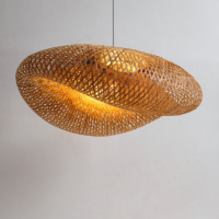Abat-jour suspendu en bambou artisanal moderne Fusen, LED à intensité variable, angle de faisceau de 360°, garantie 1 an, pour l'éclairage du salon