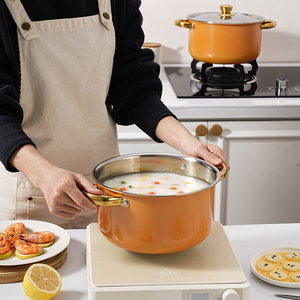 Fabrika Toptan Satış 8 Parça Turuncu Çelik Kaplamalı Tencere Seti Paslanmaz Çelik Çorba Tenceresi Mutfak Tencere Seti - Product Image 3