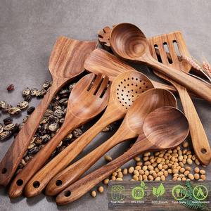 Cuillères en bois pour la cuisine, ustensiles en teck naturel, spatules et cuillères en bois d'acacia pour la cuisine, cuillères <span class=keywords><strong>de</strong></span> cuisine à prise confortable - Product Image 5