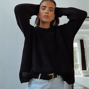 Suéter Feminino de Outono Inverno, Solto, Gola Redonda, Tricô, Manga Longa, Pulôver, Casaco de Tricô, Cor Sólida, Casual - Product Image 5