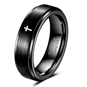 Anillo de carburo de tungsteno de 6 mm con cruz dorada grabada, joyería de moda para mujer, anillo de compromiso. - Product Image 5