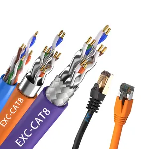 EXC kabel ethernet SFTP Cat8 tembaga telanjang, kabel ethernet 1000ft Cat8 rj45 konektor Cat7 Cat8 stp lan untuk proyektor komputer laptop