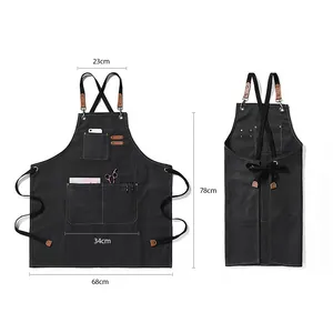 Wholesale Custom Logo Plain Black Cotton Polyester Waterproof Chef Cafe BBQ Food Cooking Cleaning Bib Aprons Kitchen Apron