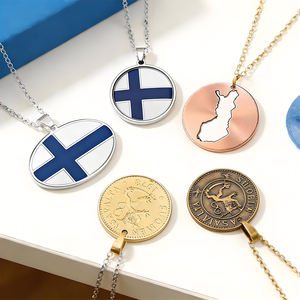 Collar con Colgante de Esmalte con la Bandera de Finlandia y <span class=keywords><strong>Mapa</strong></span> del País, Chapado en Oro y Plata, Joyería de Orgullo Nacional Nórdico - Product Image 4