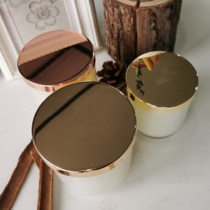 6oz 10oz 12oz vide fond rond brillant crème <span class=keywords><strong>blanche</strong></span> <span class=keywords><strong>bougie</strong></span> en verre de luxe <span class=keywords><strong>bougie</strong></span> avec couvercle en métal or rose - Product Image 5