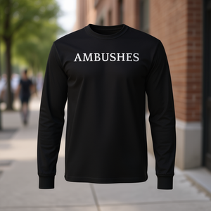 Camiseta de manga larga con estampado de palabras en inglés Ambushes, color negro, unisex, talla para adultos - Product Image 3