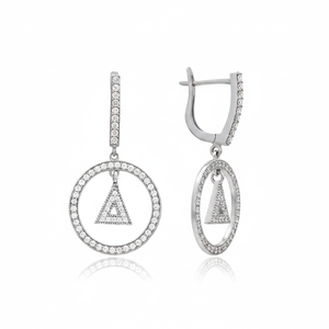 Round Triangle Geometric Shape Wholesale Handmade Rhodium 925 <b>Silver</b> Sterling Fine Jewelry Wholesale <b>Dangle</b> <b>Earrings</b> - Product Image 2