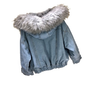 Stile occidentale aderente aderente grande colletto procione da Cowboy Parka foderato in pelliccia di volpe giacca di Jeans cappotto da donna - Product Image 4