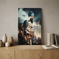 Peinture moderne Art Déco Guru Hargobind, Art sikh du Seigneur Miri Piri pour la décoration murale du salon à la maison